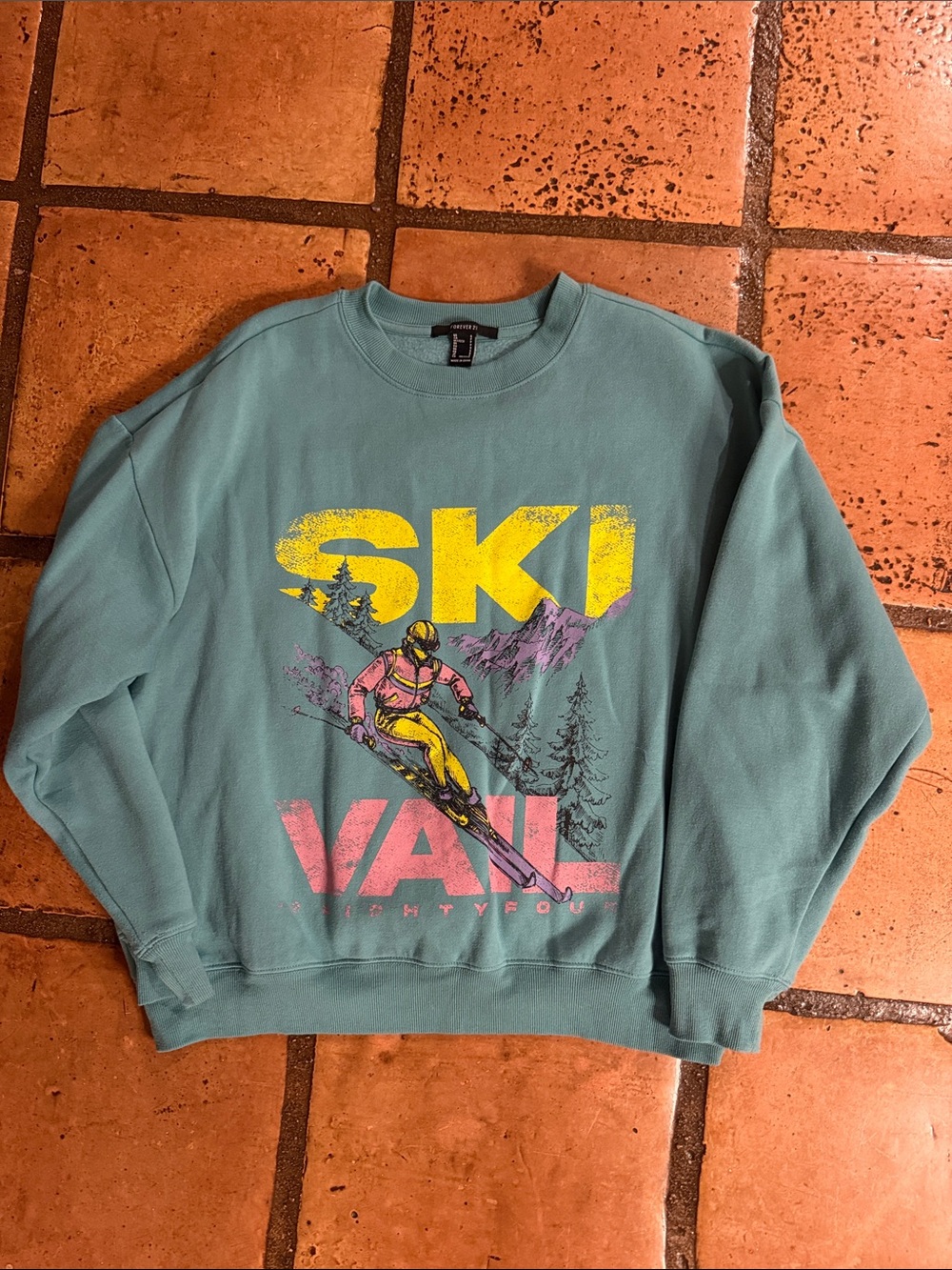 Forever 21 Teal Ski Vail Graphic Crewneck Sweatshirt